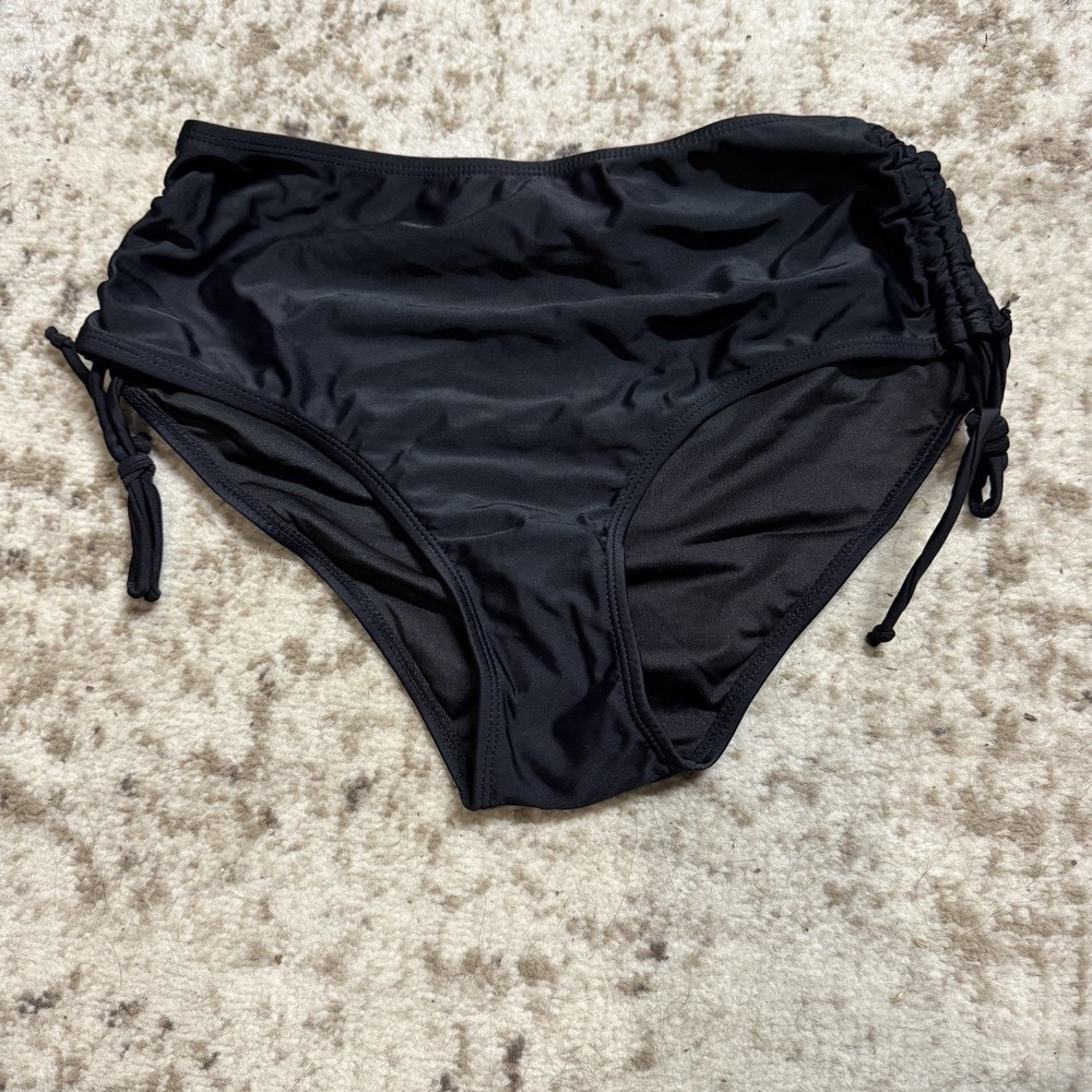 Women's Small Black High Waisted Bikini Bottoms Ruched Side Tie Swim Briefs S